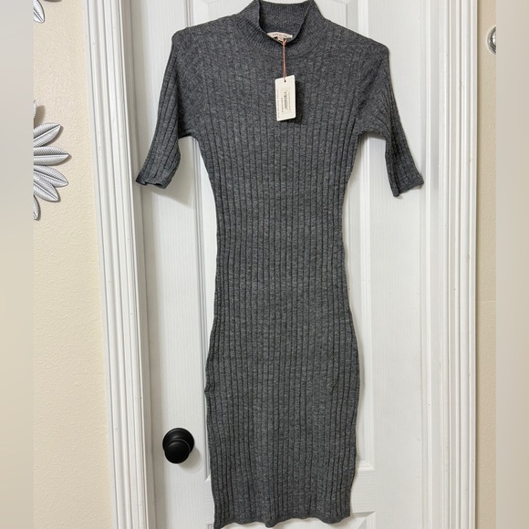 Skies Are Blue Zara Midi Ribbed Sweater Dress Cropped Sleeve Size M - Picture 1 of 6
